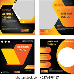 Set webinar social media post template concept design. online marketing promotion banner Collection of Webinar social media post. Modern banner with dark blue background and yellow accents. Suitable
