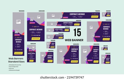 Set webinar social media post template concept design, Modern web banner template design for business webinars, marketing webinars, online class programs 