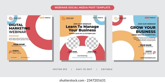 Set webinar social media post template concept design. online marketing promotion banner.
