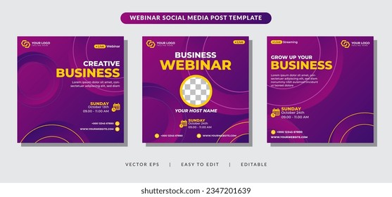Set webinar social media post template concept design. online marketing promotion banner.
