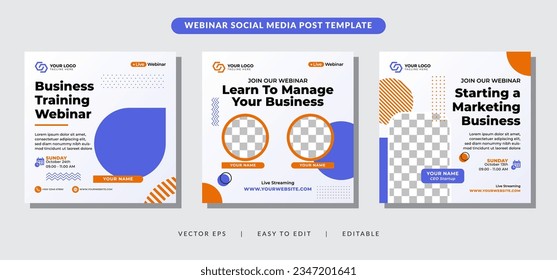 Set webinar social media post template concept design. online marketing promotion banner.
