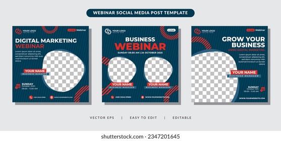 Set webinar social media post template concept design. online marketing promotion banner.
