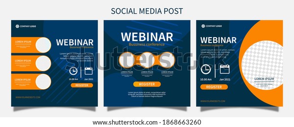 Set webinar social media post template\
concept design. online marketing promotion\
banner.