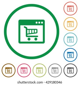 Set of webshop color round outlined flat icons on white background