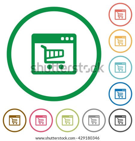 Set of webshop color round outlined flat icons on white background