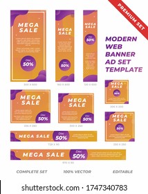 Set of website ad banner in standard sizes. Modern and trendy abstract gradient orange and purple.