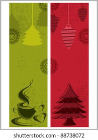 a set of website banners having Christmas tree, coffee, decorative element in red & green color  for party & all occasions