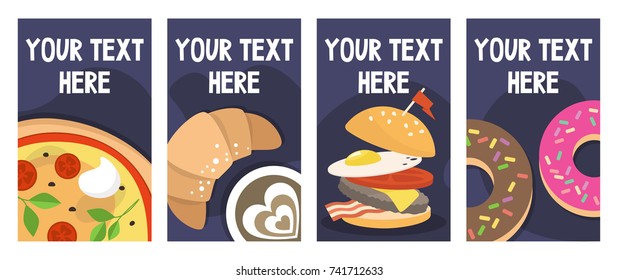 Set of website banners. Marketing campaign for a cafe or restaurant. Your text here. Copy space. Flat editable vector illustration, clip art.