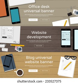 Conjunto de banners de sitios web - lugares de trabajo de oficina - Desarrollo de sitios web, escritorio de oficina, banner del sitio web del blog