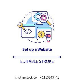 Set up website concept icon. Online site for sales. How to start export business abstract idea thin line illustration. Isolated outline drawing. Editable stroke. Arial, Myriad Pro-Bold fonts used