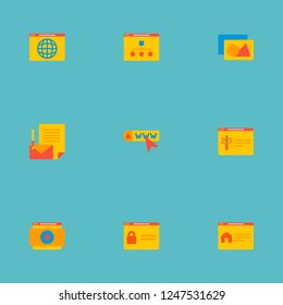 Set of website development icons flat style symbols with login page, branding, domain icons for your web mobile app logo design.