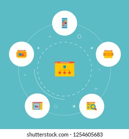 Set of website development icons flat style symbols with website image, website structure, website slider and other icons for your web mobile app logo design.