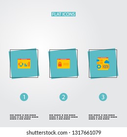 Set of website development icons flat style symbols with login page, web development, website analytics and other icons for your web mobile app logo design.