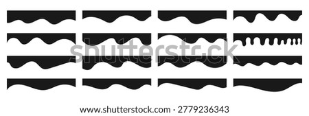 Set of website dividers, separators, curved-shape abstract design element vector illustrations. Header shape background for website design. Vector blue border for banner. Abstract divider for the bottom or frame of the template and web page presentation, wavy and curved separator vector illustration collection.