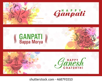 Set of Website Header or Banner with Lord Ganesha for Ganesh Chaturthi Celebration.