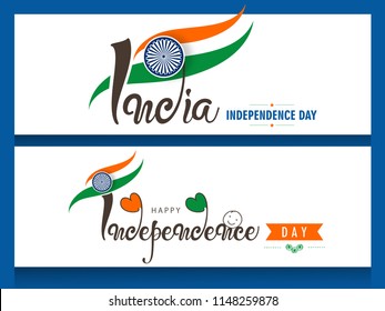 Set of Website Headers for India Independence Day, Creative Calligraphy Background.