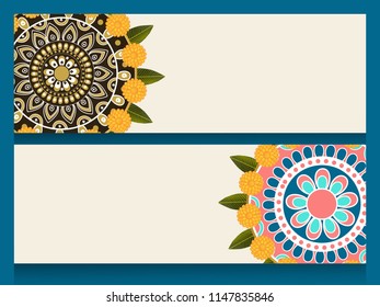 Set of Website Headers with Rangoli Designs for Happy Onam.