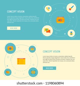 Set of website icons flat style symbols with portfolio, photo library, portfolio page and other icons for your web mobile app logo design.