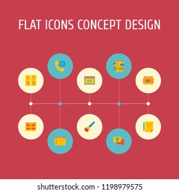 Set of website icons flat style symbols with copywriting, painting, website audio and other icons for your web mobile app logo design.