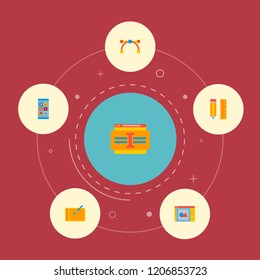 Set of website icons flat style symbols with vector art, website text, graphic tablet and other icons for your web mobile app logo design.