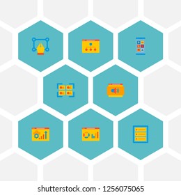 Set of website icons flat style symbols with website optimization, database, website analytics and other icons for your web mobile app logo design.