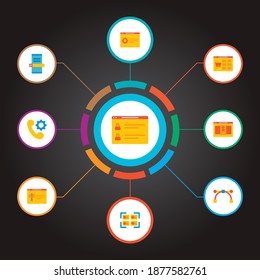 Set of website icons flat style symbols with shop page, team page, mobile login and other icons for your web mobile app logo design.