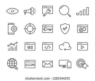 set of website icons, such as web, browser, network, seo, cloud