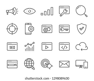 set of website icons, such as web, browser, network, seo, cloud
