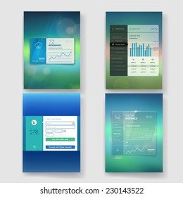 Set of website interface template design. Transparent user interface, UI buttons. Minimalistic widget card interface (UI, UX) template with line chart infographic. 