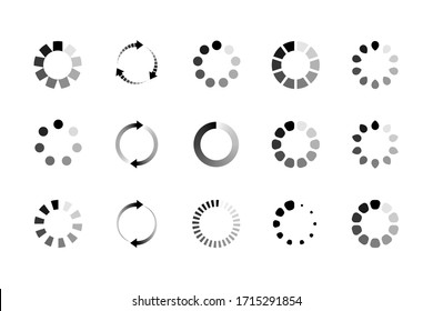 Set of website loading icon isolated on white background. Circle buffer loader or preloader. Download or upload status icon. Vector illustration