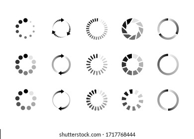 Set of website loading icon isolated on white background. Circle buffer loader or preloader. Download or upload status icon. Vector illustration