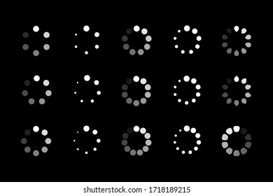 Set of website loading icon isolated on black background. Circle buffer loader or preloader. Download or upload status icon. Vector illustration