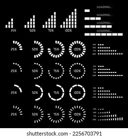Set of website loading icon isolated on black background.