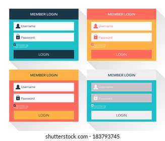 Set of website login form templates, modern flat user interface