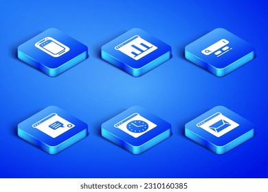 Set Website and mail, Mobile phone, Browser window, New chat messages notification, Graph chart infographic and Search engine icon. Vector