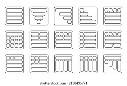 Juego de iconos del menú de navegación del sitio web "Burger". Iconos planos del menú del sitio web con bordes redondeados y nítidos. Ilustración vectorial.