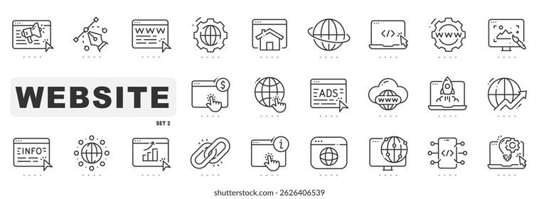 Set of website related line icons. Design, page, development, web etc. Editable stroke. Set 2