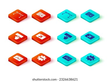 Establecer estadísticas del sitio web, diseño de interfaz de usuario o UX, teclado, plantilla e icono de curva de Bezier. Vector
