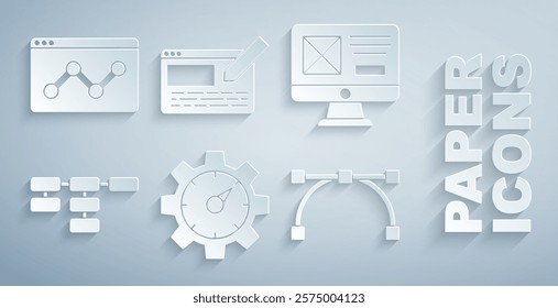 Set Website statistic, UI or UX design, Site map, Bezier curve,  and  icon. Vector