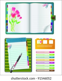 Set Of website template design. Notebooks With Colored Tabs And Lined Pages - personal for programmer and designer.