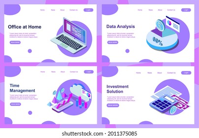Set of Website templates, Concept for business technologies, data analysis, adaptive design. Vector illustration concepts for website. Easy to edit and customize. EPS