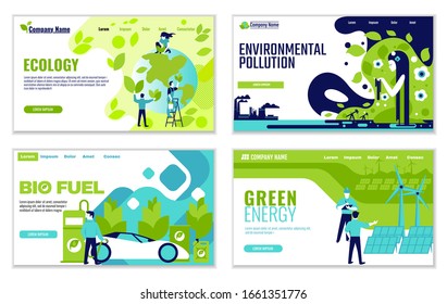 Conjunto de plantillas de sitios web de conceptos ecológicos, para diseño gráfico y web, diseño plano ilustración vectorial 