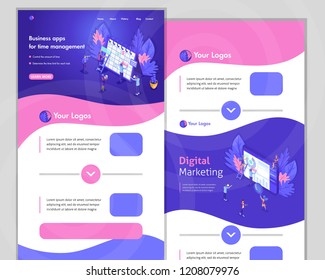 Set of Website templates, Landing page for business time management. Vector illustration concepts for website and mobile.