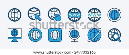 Set of website or web page icon vector. Containing online, network, internet, cyberspace, browser, site, connect, click button, connection, net, searching, globe, loading or reload progress