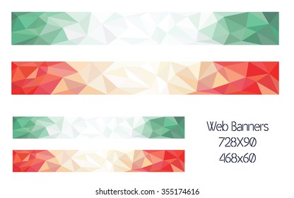 Set of website wide banners. Abstract geometric low poly frame.
