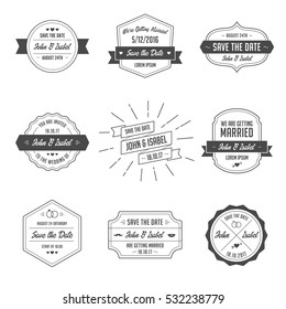 Set of Wedding Badges. Retro / Vintage Design Elements for Wedding Invitation.