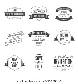 Set of Wedding Badges. Retro Vintage Typographic Design Elements for Invitation.