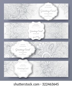 Set of wedding banners pages ornament illustration concept. Vintage art traditional, Islam, arabic, indian, ottoman motifs, elements. Vector decorative retro greeting card or invitation design.