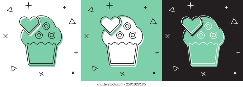 Set Wedding cake with heart icon isolated on white and green, black background. Happy Valentines day.  Vector