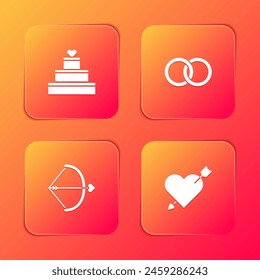 Set pastel de Boda con corazón, anillos, arco y flecha y Amour icono. Vector